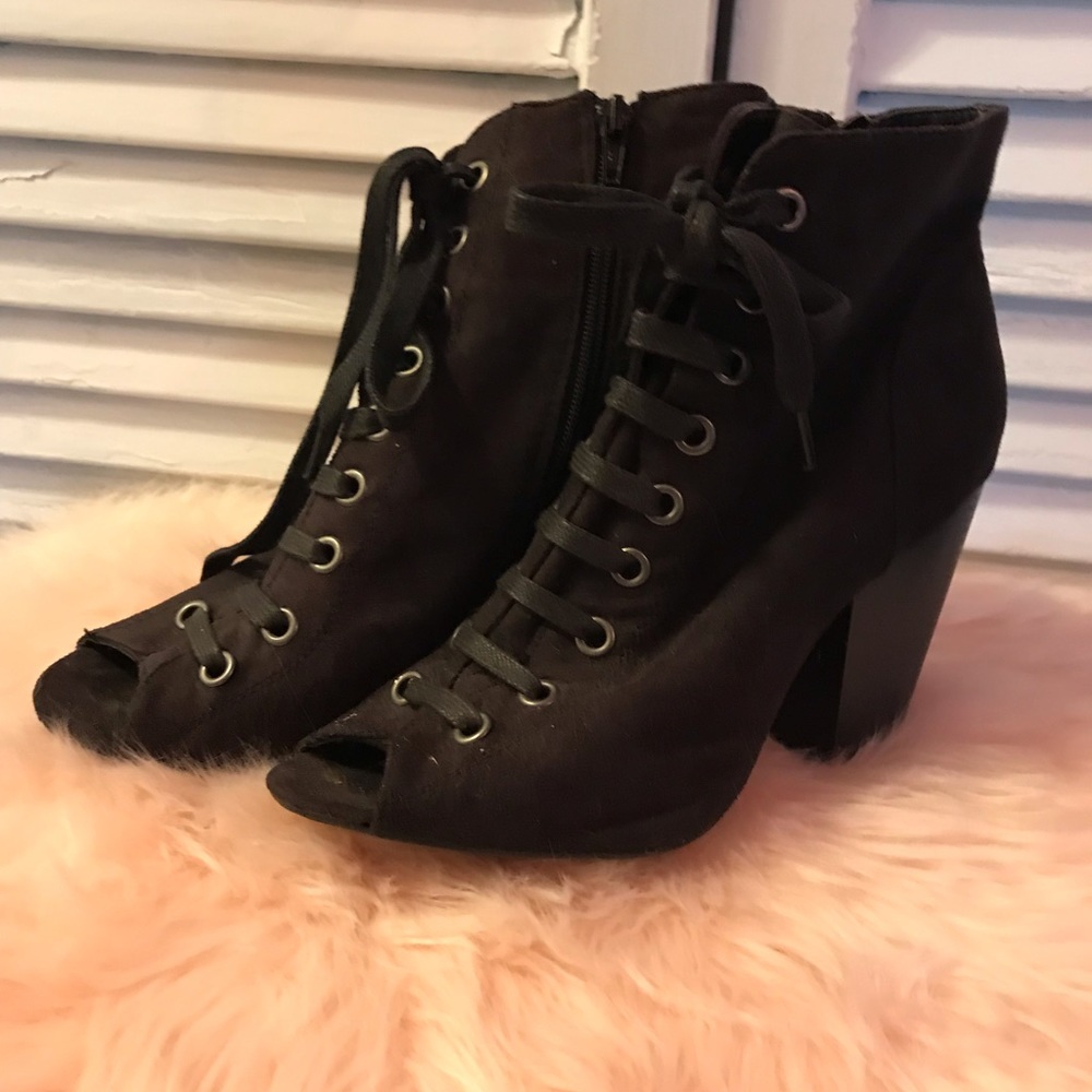 Black high heeled sandals